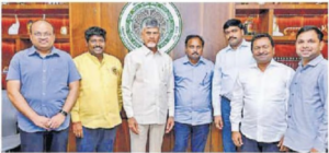 Rao G. Desu with CM Chandrababu Naidu inviting for Potti Sree Ramulu statue inauguration Amaravati